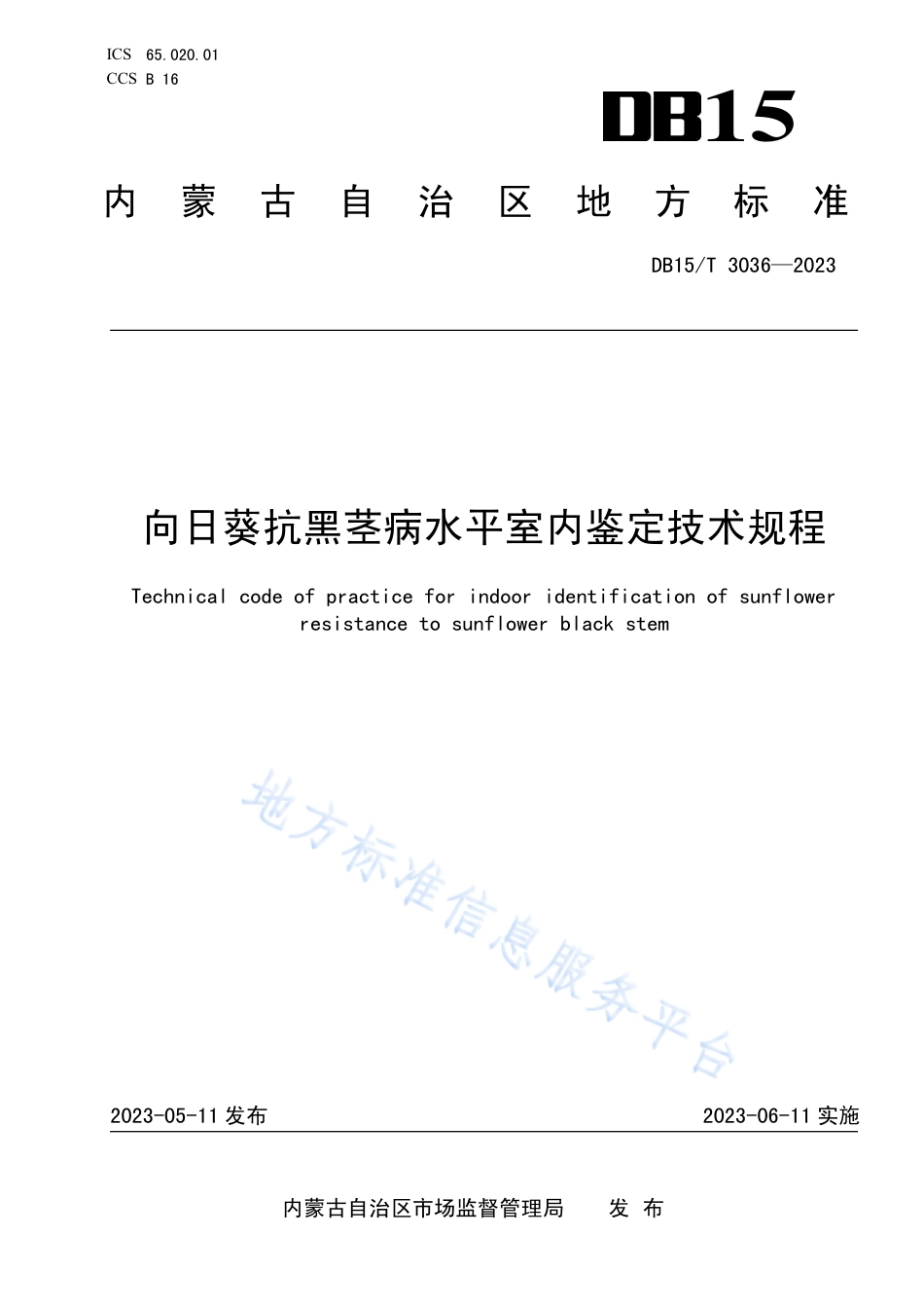 DB15_T 3036—2023向日葵抗黑茎病水平室内鉴定技术规程.pdf_第1页