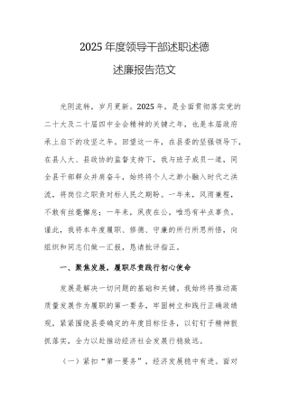 2025年度领导干部述职述德述廉报告范文.docx