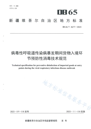 DB65_T4677-2023病毒性呼吸道传染病爆发期间货物入境环节预防性消毒技术规范.pdf