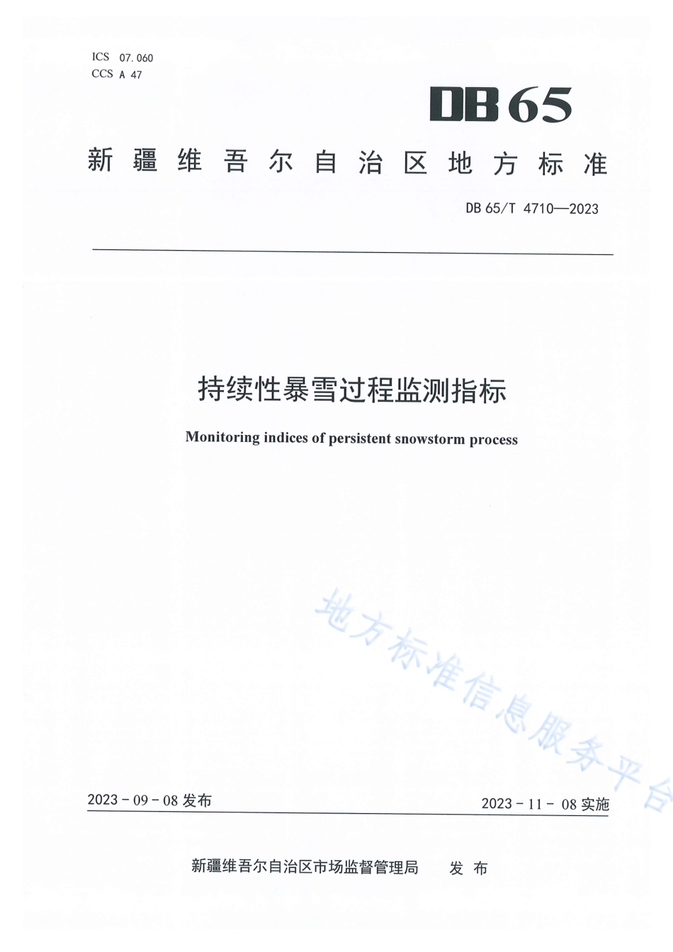 DB65_T4710-2023持续性暴雪过程监测指标.pdf_第1页