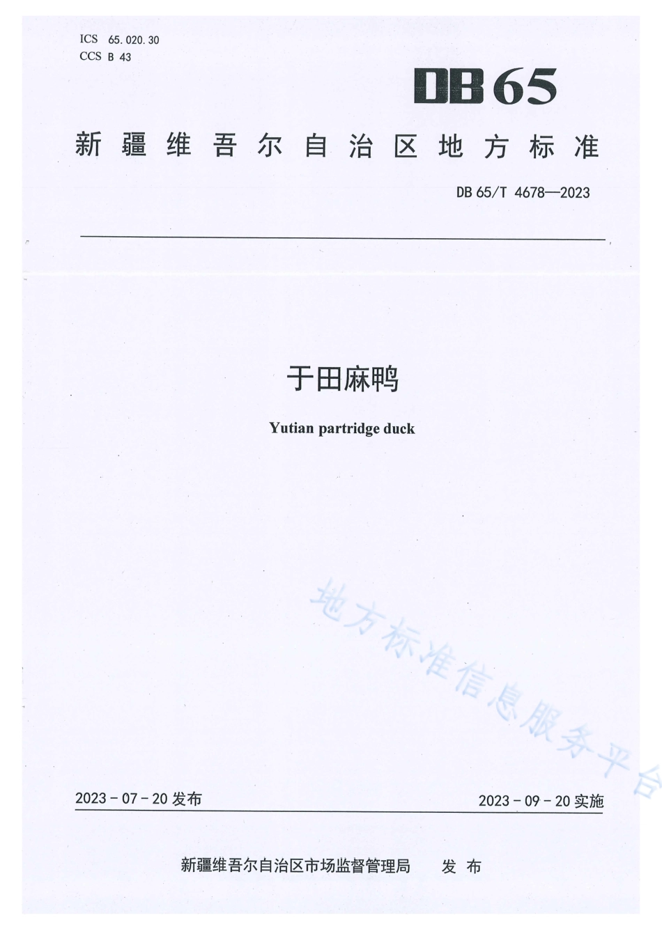 DB65_T 4678-2023于田麻鸭.pdf_第1页