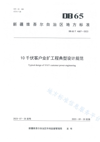 DB65_T 4687-202310千伏客户业扩工程典型设计规范.pdf