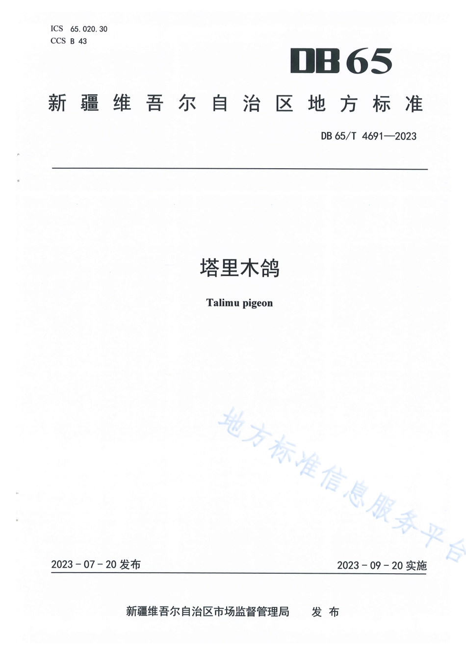 DB65_T 4691-2023塔里木鸽.pdf_第1页