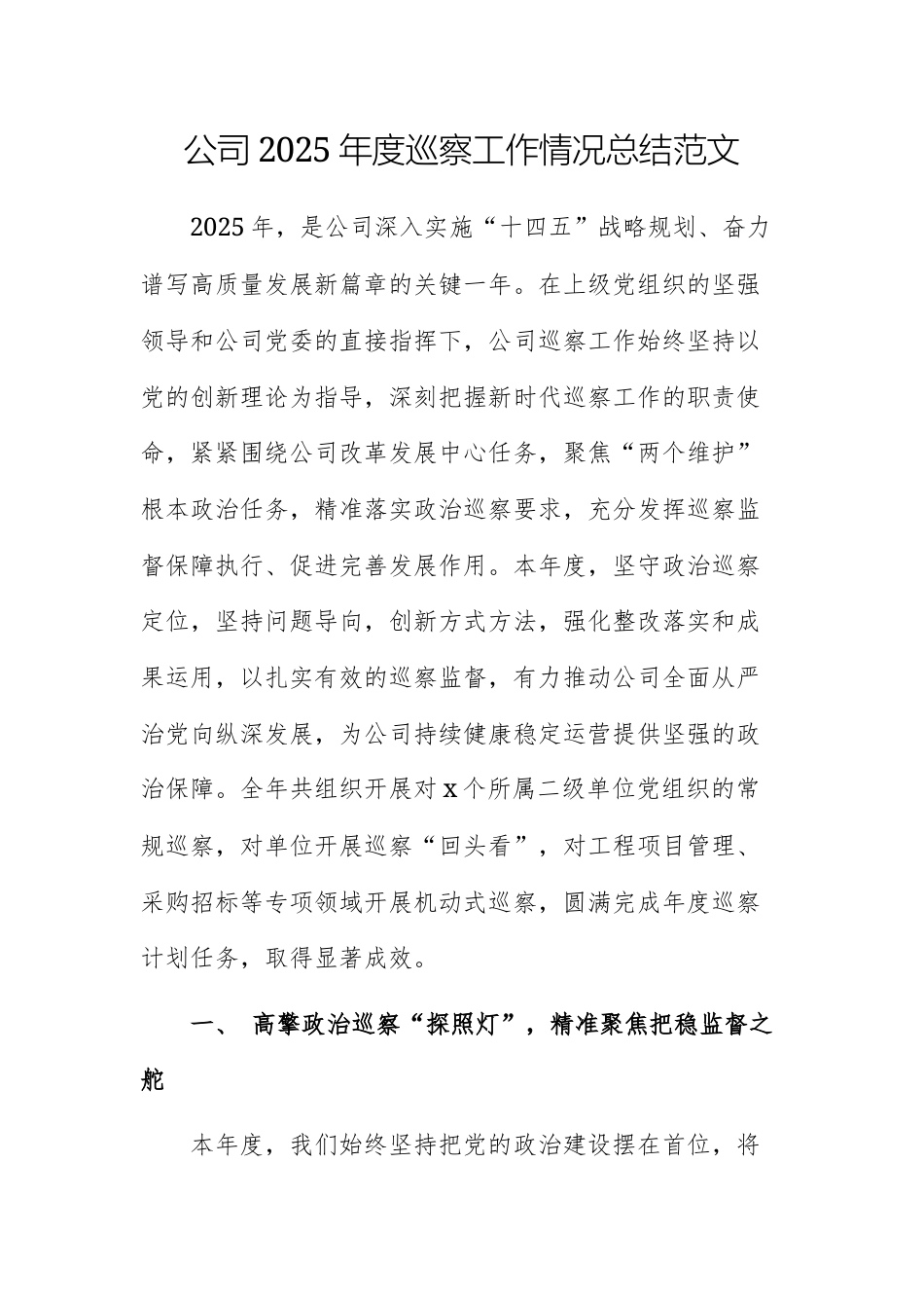 公司2025年度巡察工作情况总结范文.docx_第1页