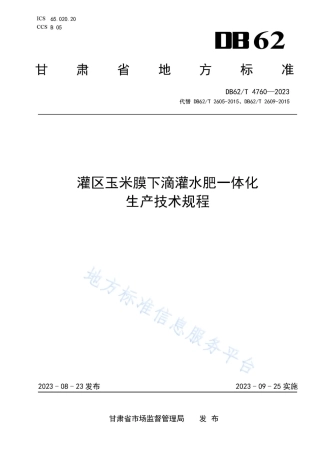 DB62_T 4760-2023灌区玉米膜下滴灌水肥一体化生产技术规程.pdf
