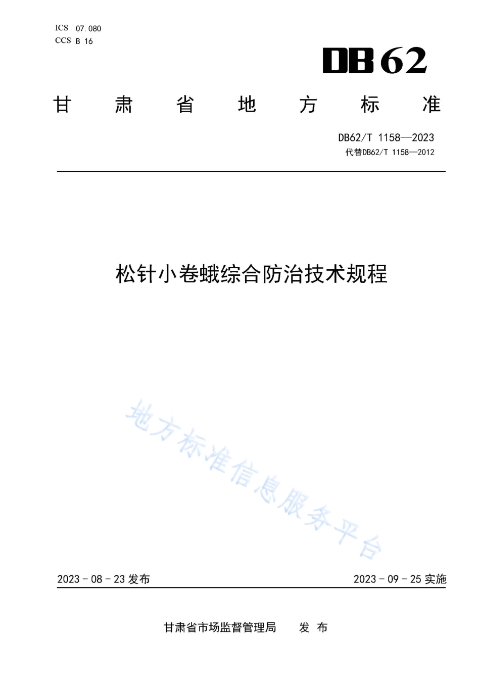 DB62_T 1158-2023松针小卷蛾综合防治技术规程.pdf_第1页