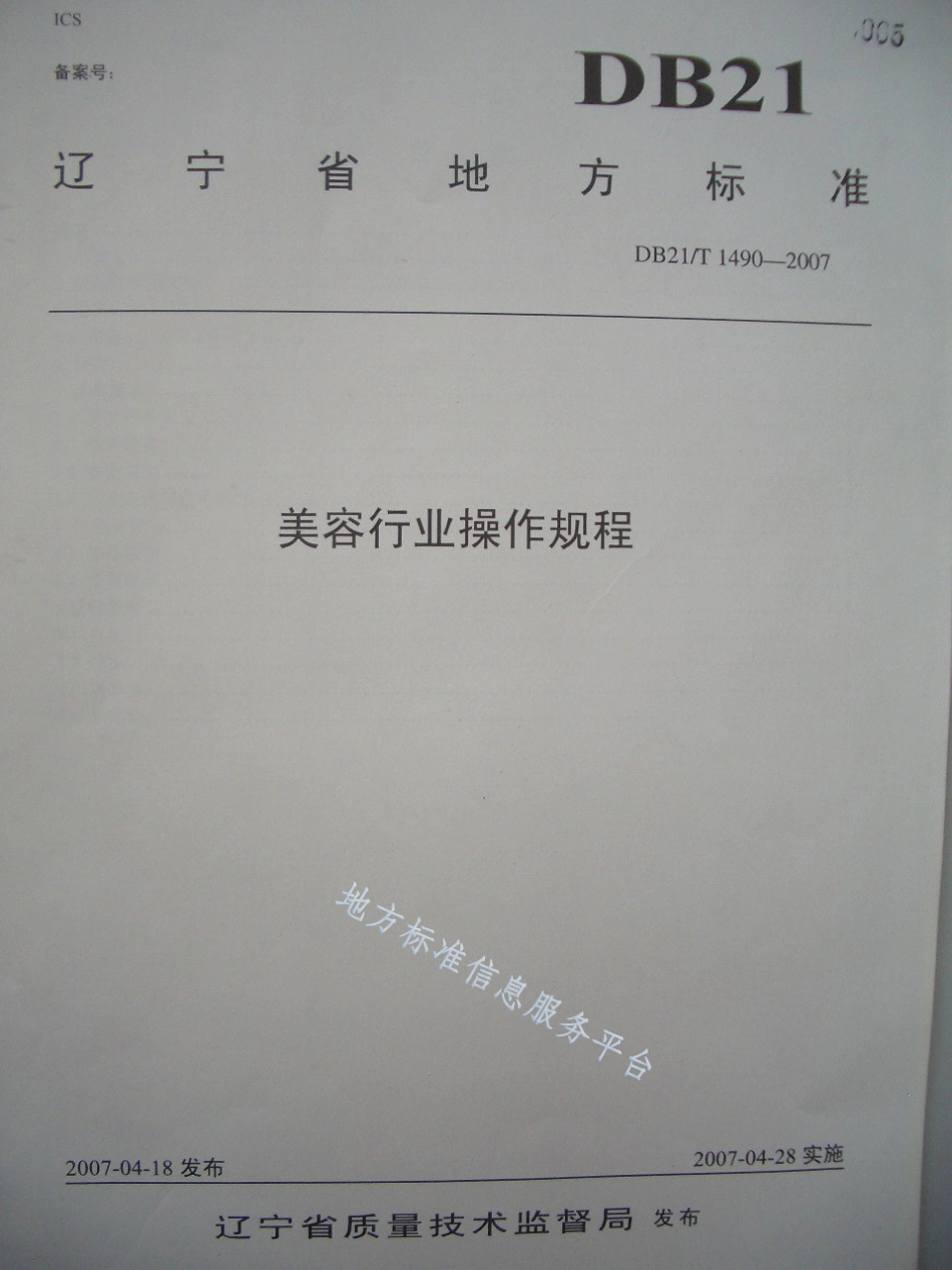 DB21_T 1490-2007美容行业操作规程.pdf_第1页