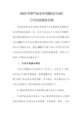 2025年燃气安全专项整治行动的工作总结报告文稿.docx