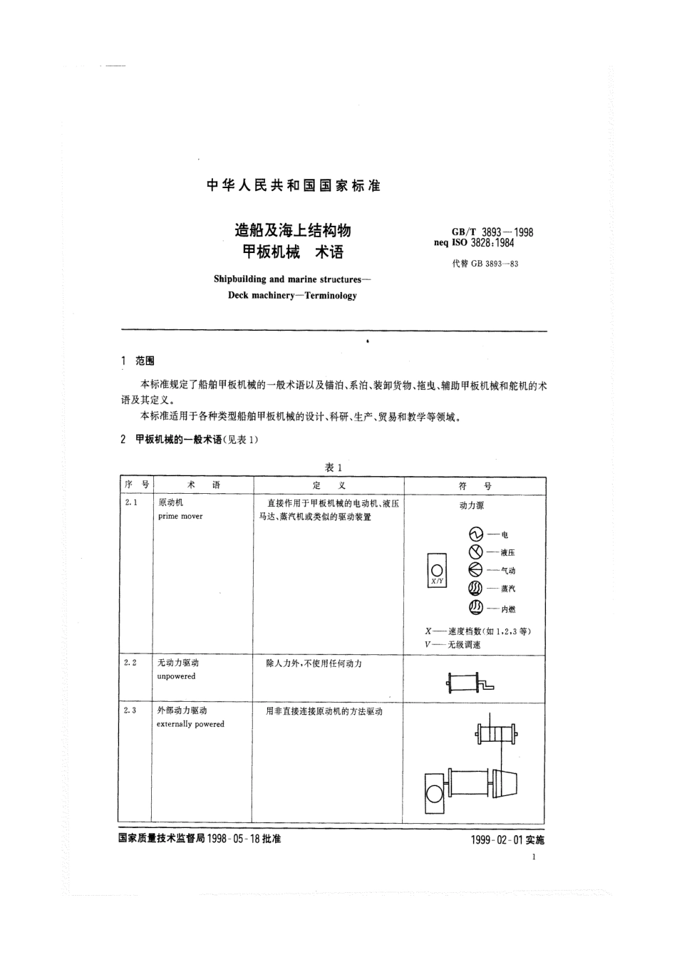 GBT 3893-1998 造船及海上结构物 甲板机械 术语.pdf_第3页