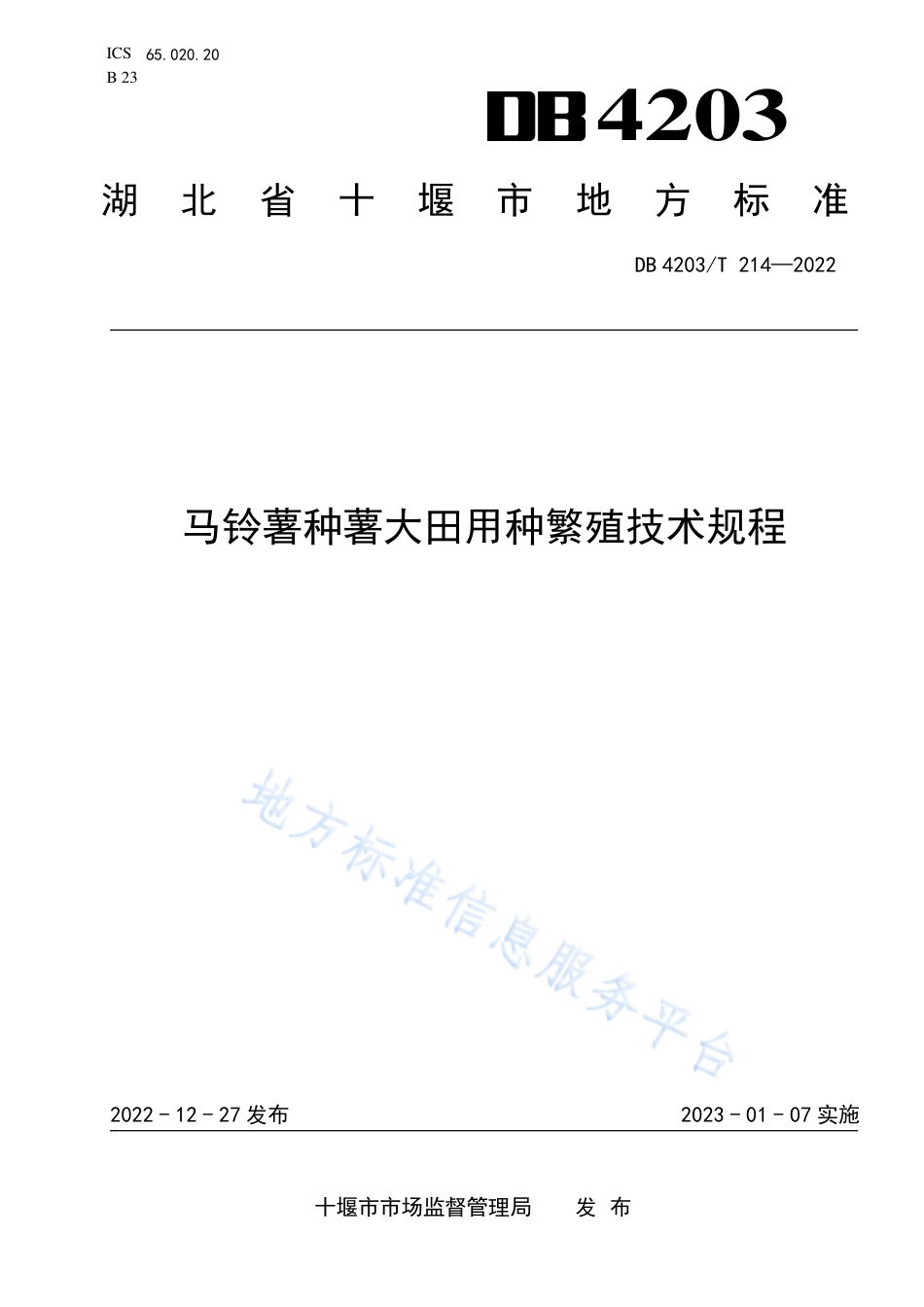 DB4203_T 214-2022马铃薯种薯大田用种繁殖技术规程.pdf_第1页