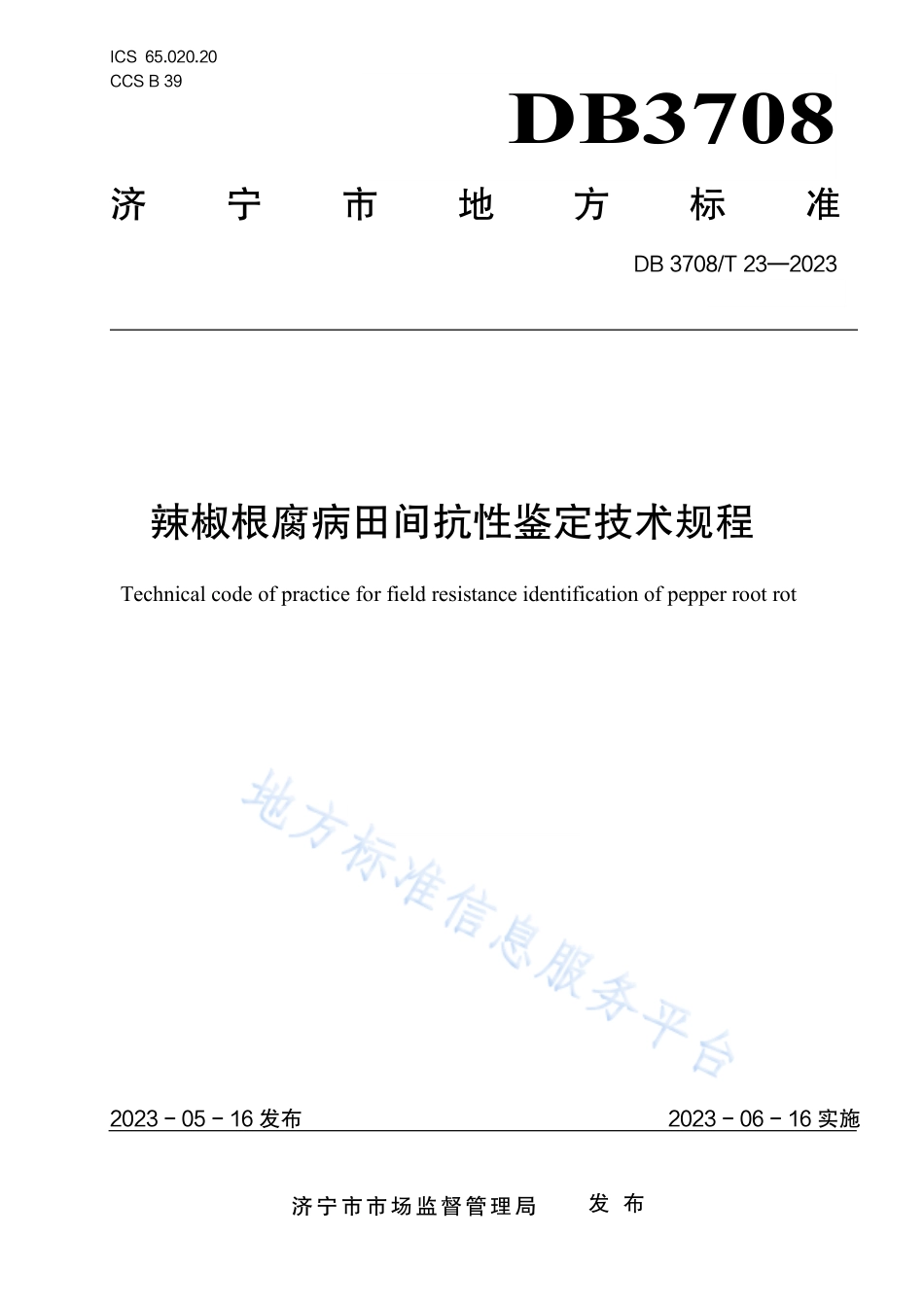 DB3708_T 23-2023辣椒根腐病田间抗性鉴定技术规程.pdf_第1页