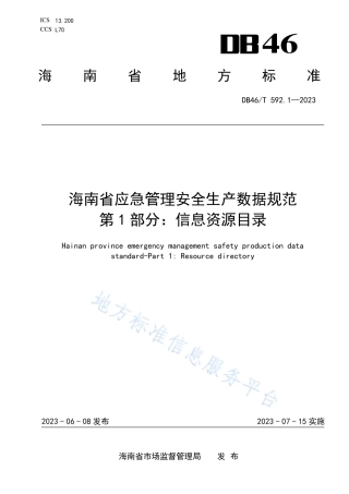 DB46_T 592.1-2023海南省应急管理安全生产数据规范  第1部分：信息资源目录.pdf