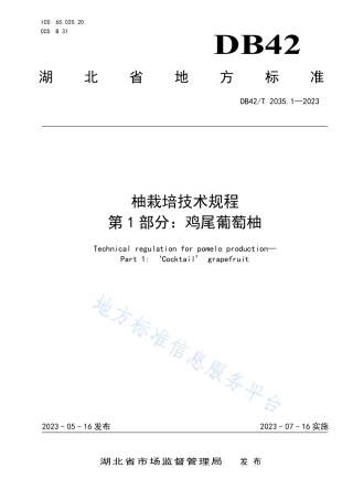 DB42_T 2035.1-2023柚栽培技术规程 第1部分：鸡尾葡萄柚.pdf