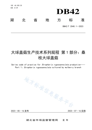 DB42_T 2040.1-2023大球盖菇生产技术系列规程 第1部分：桑枝大球盖菇.pdf