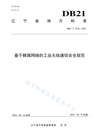 DB21_T 3726—2023基于蜂窝网络的工业无线通信安全规范.pdf