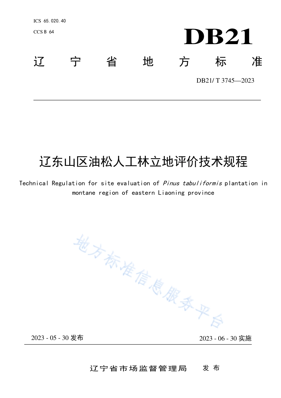 DB21_T 3745—2023辽东山区油松人工林立地评价技术规程.pdf_第1页