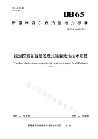 DB65_T4642-2022绿洲区紫花苜蓿浅埋式滴灌栽培技术规程.pdf