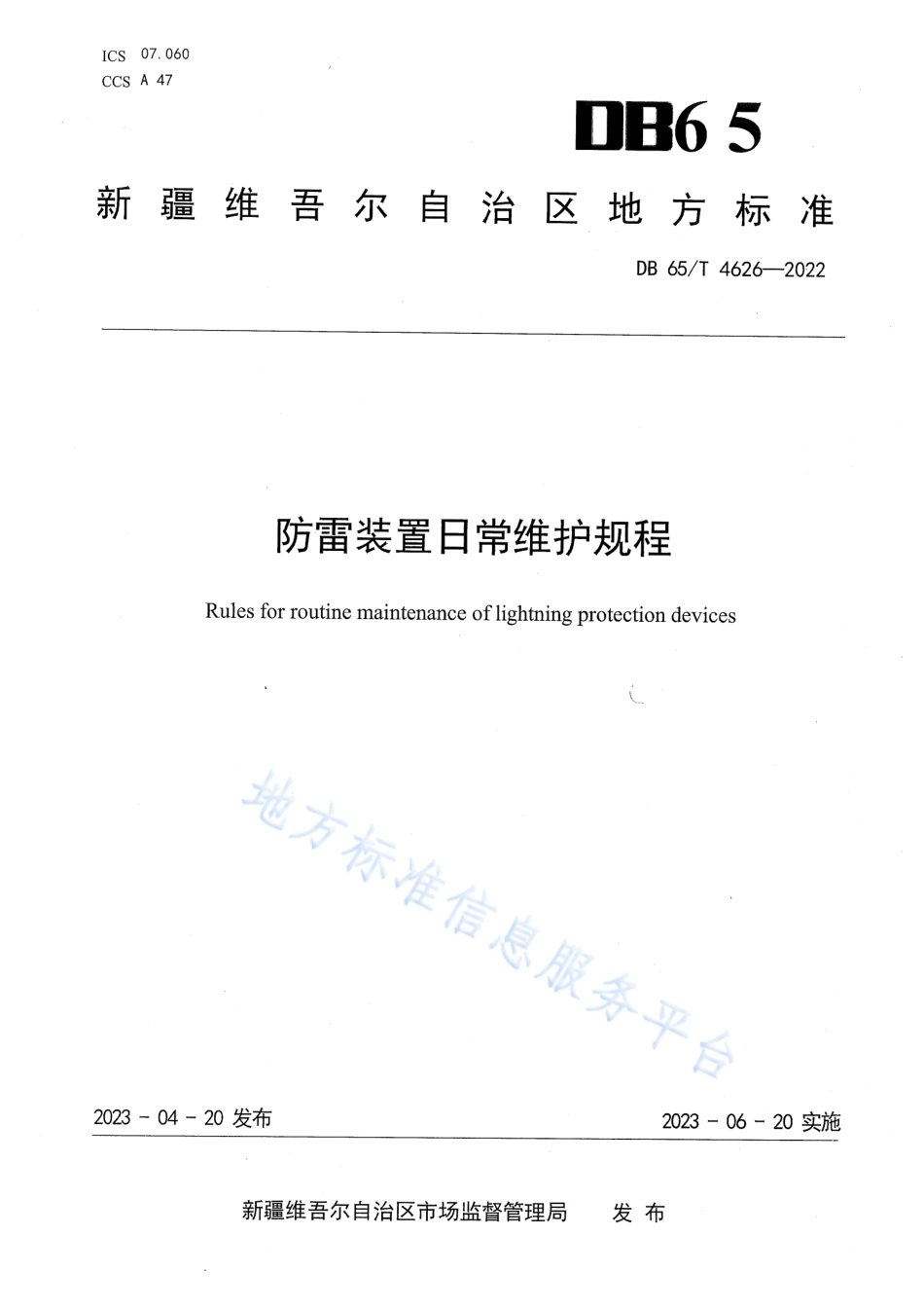 DB65_T4626-2022防雷装置日常维护规程.pdf_第1页