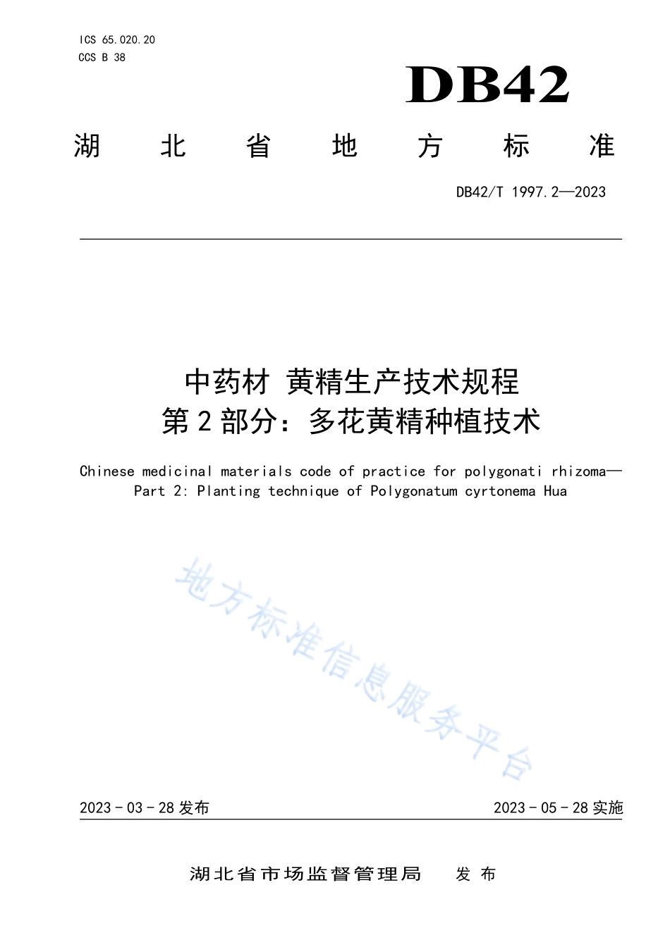 DB42_T 1997.2-2023中药材 黄精生产技术规程  第2部分：多花黄精种植技术.pdf_第1页