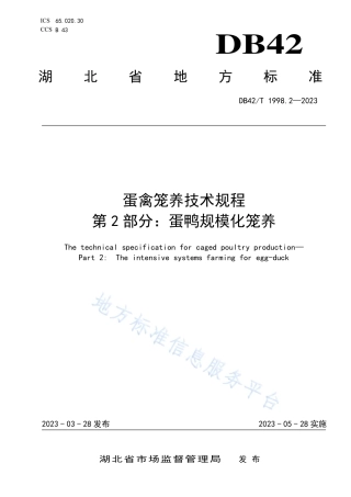 DB42_T 1998.2-2023蛋禽笼养技术规程  第2部分：蛋鸭规模化笼养.pdf
