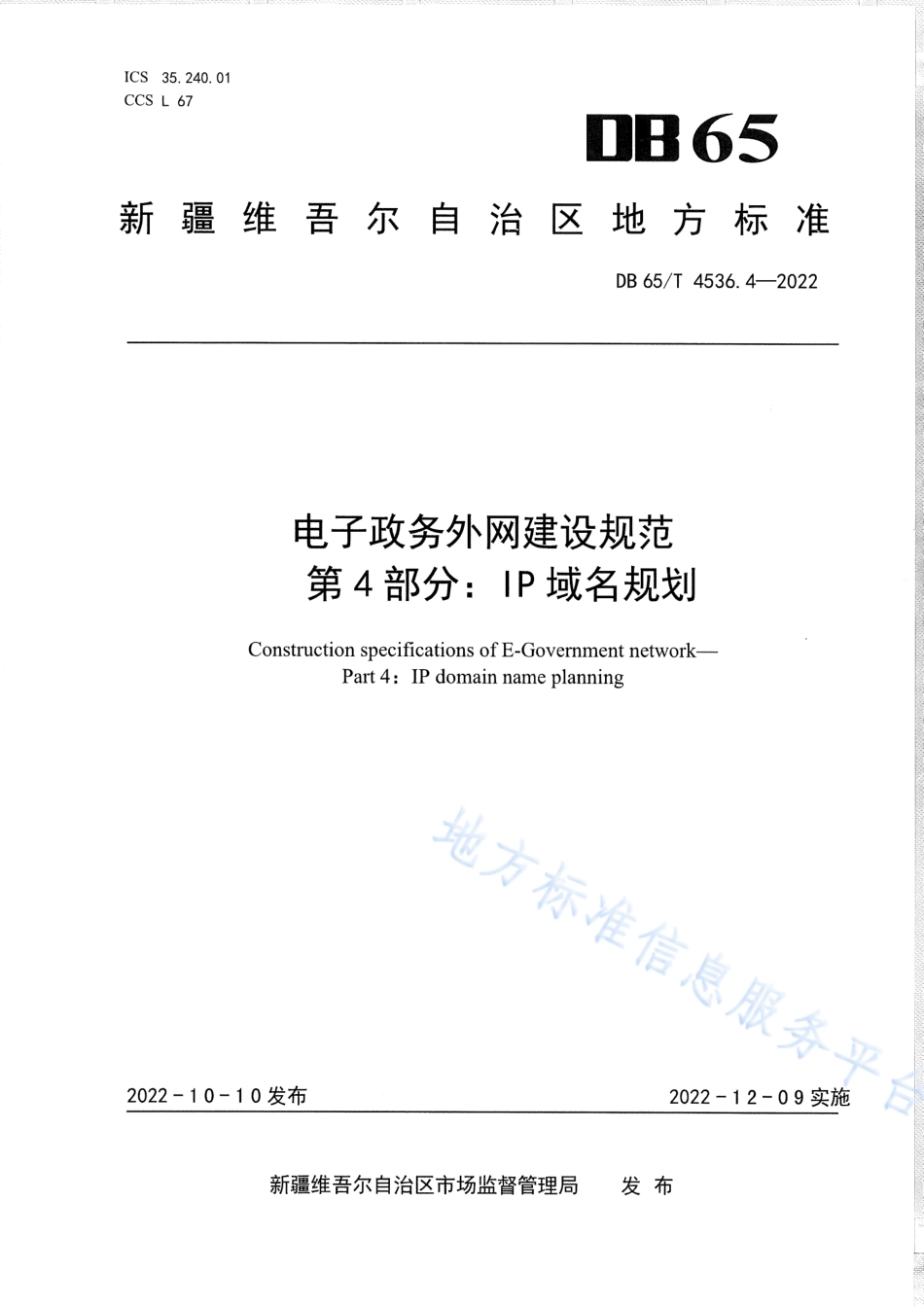 DB65_T 4536.4—2022电子政务外网建设规范第4部分：IP域名规划.pdf_第1页