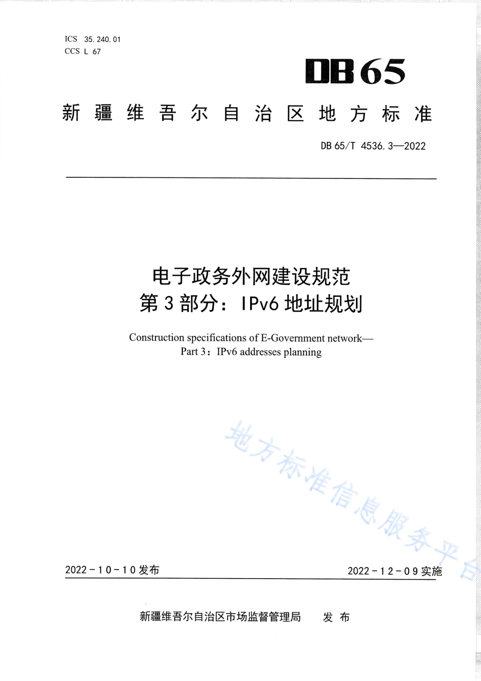 DB65_T 4536.3—2022电子政务外网建设规范第3部分：IPv6地址规划.pdf_第1页