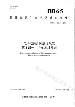 DB65_T 4536.3—2022电子政务外网建设规范第3部分：IPv6地址规划.pdf