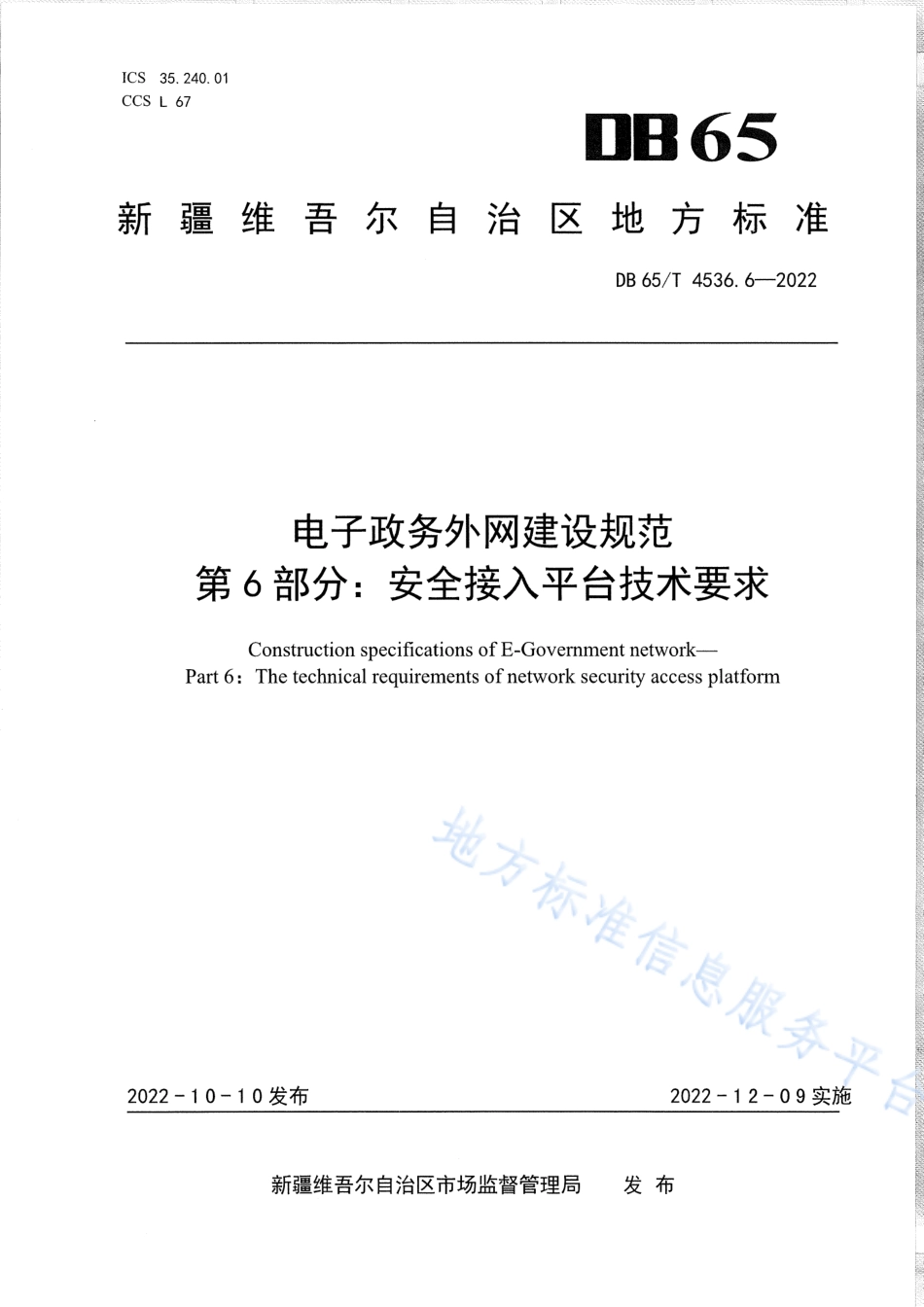 DB65_T 4536.6—2022电子政务外网建设规范第6部分：安全接入平台技术要求.pdf_第1页