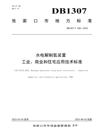 DB1307／T405-2023水电解制氢装置 工业、商业和住宅应用技术标准.pdf