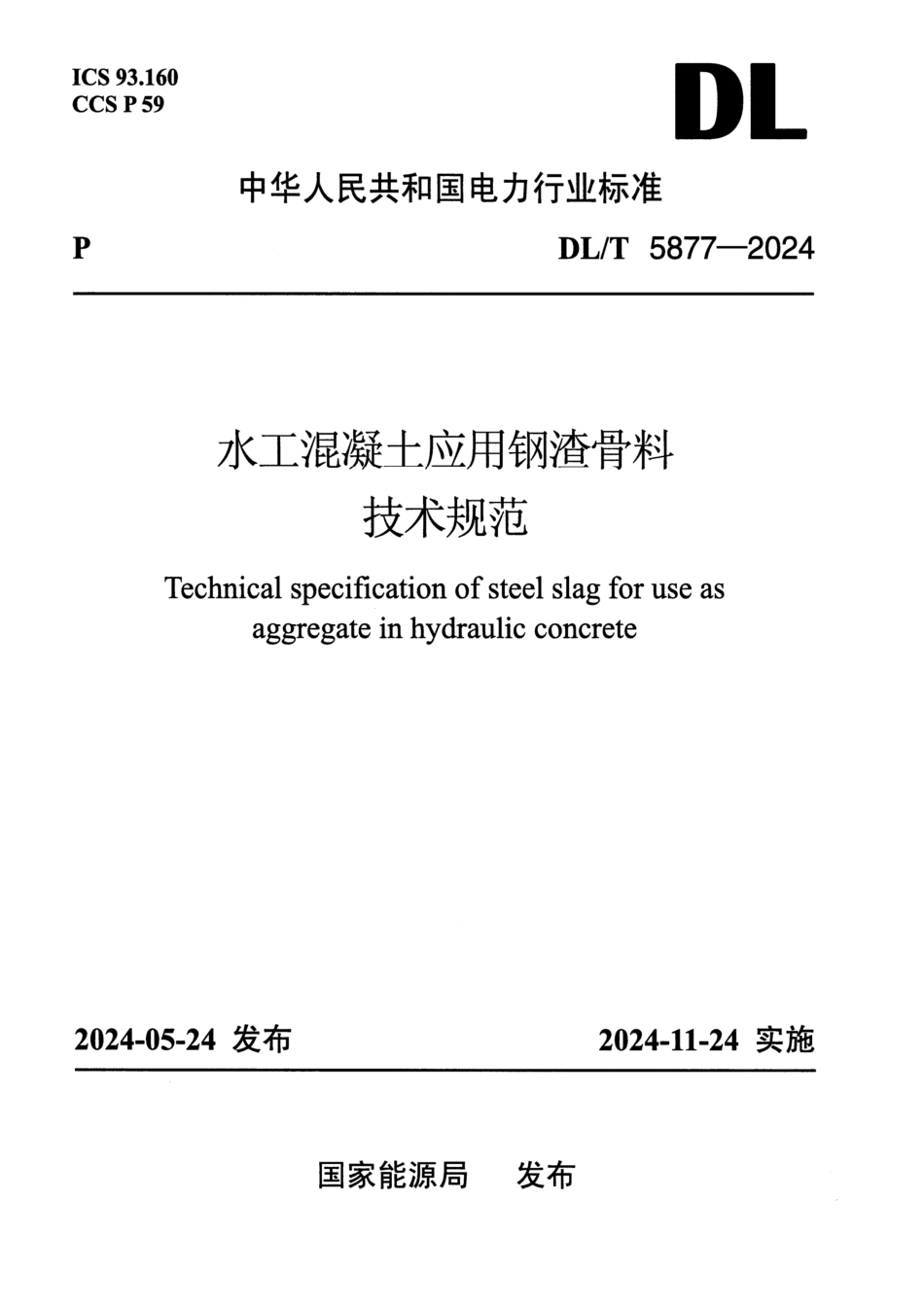 DL_T 5877-2024 水工混凝土应用钢渣骨料技术规范.pdf_第1页