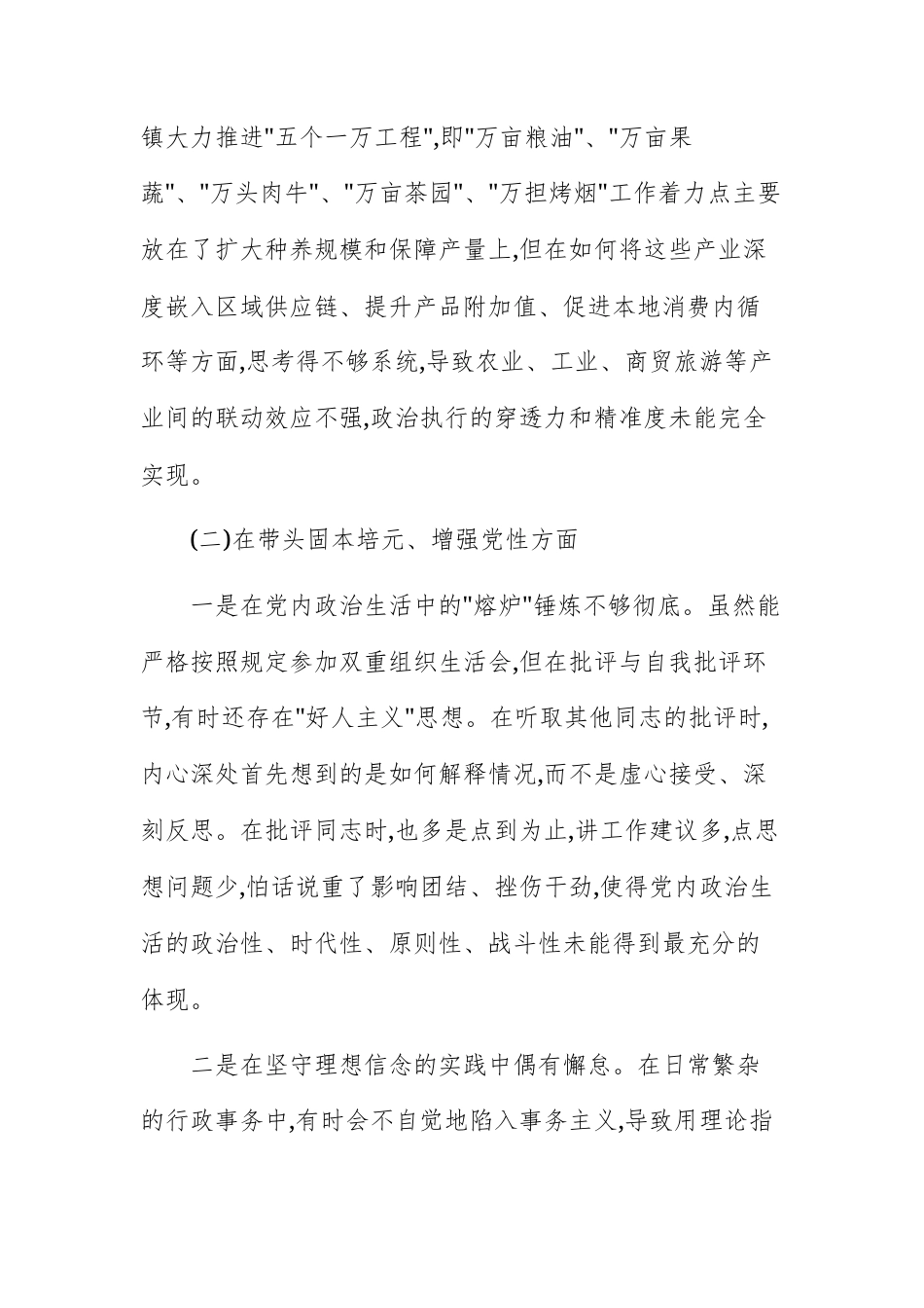 镇长2025年度民主生活会对照检查材料（五个带头）范文.docx_第3页