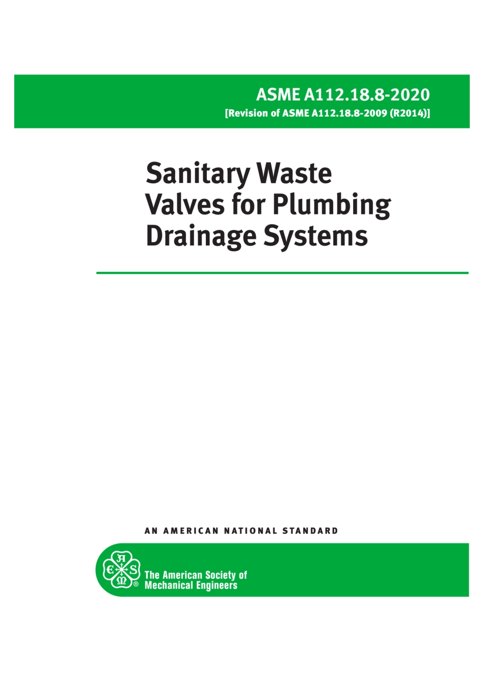 ASME A112.18.8-2020 水管下水道系统用内嵌式生活排污阀.pdf_第1页