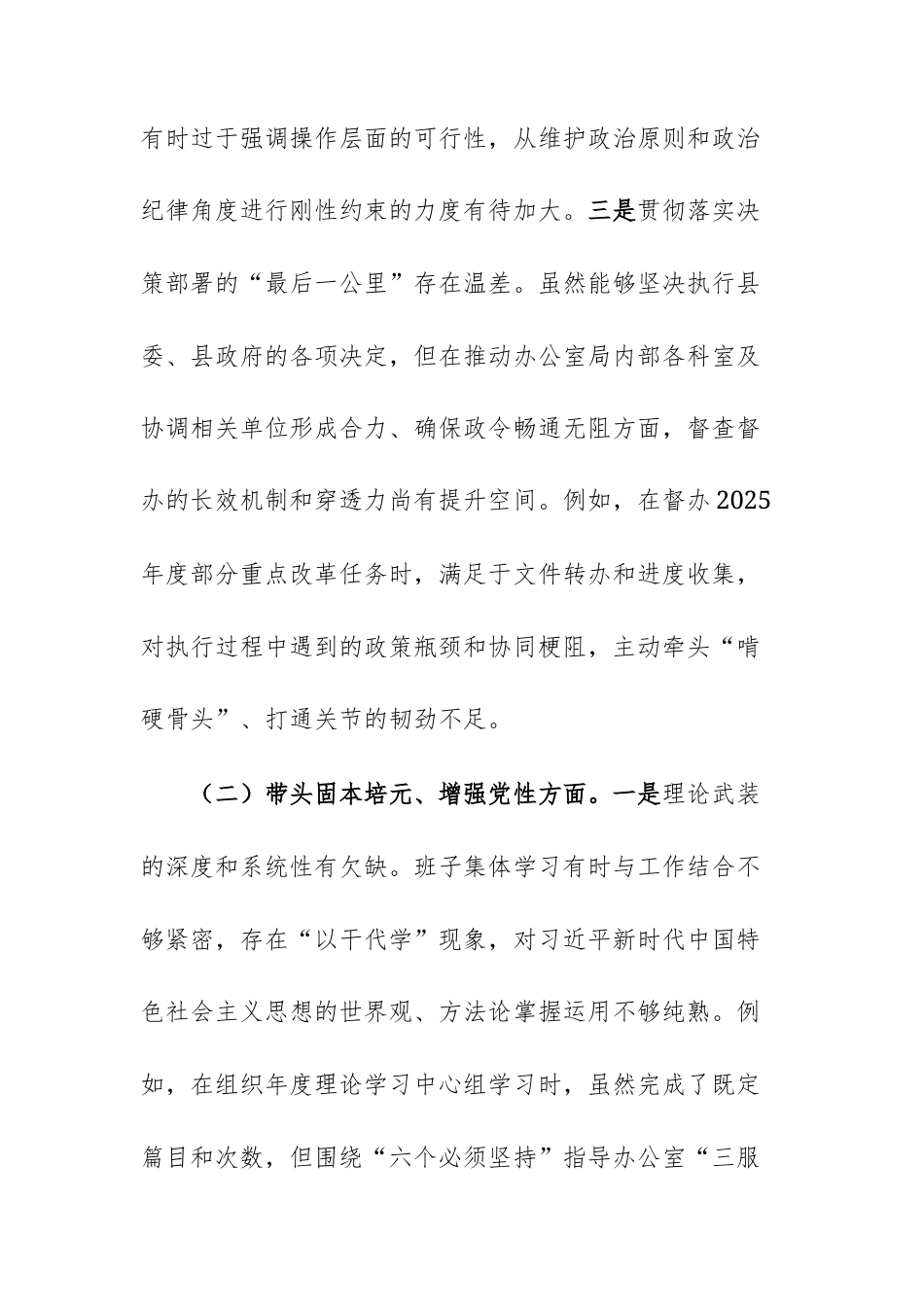 两篇：县政府办公室领导+班子2025年度民主生活会对照检查材料(五个带头)文稿汇编.docx_第3页