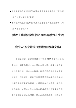 两篇：财政主管单位党组干部2025年度民主生活会个人“五个带头”对照检查材料(文稿).docx