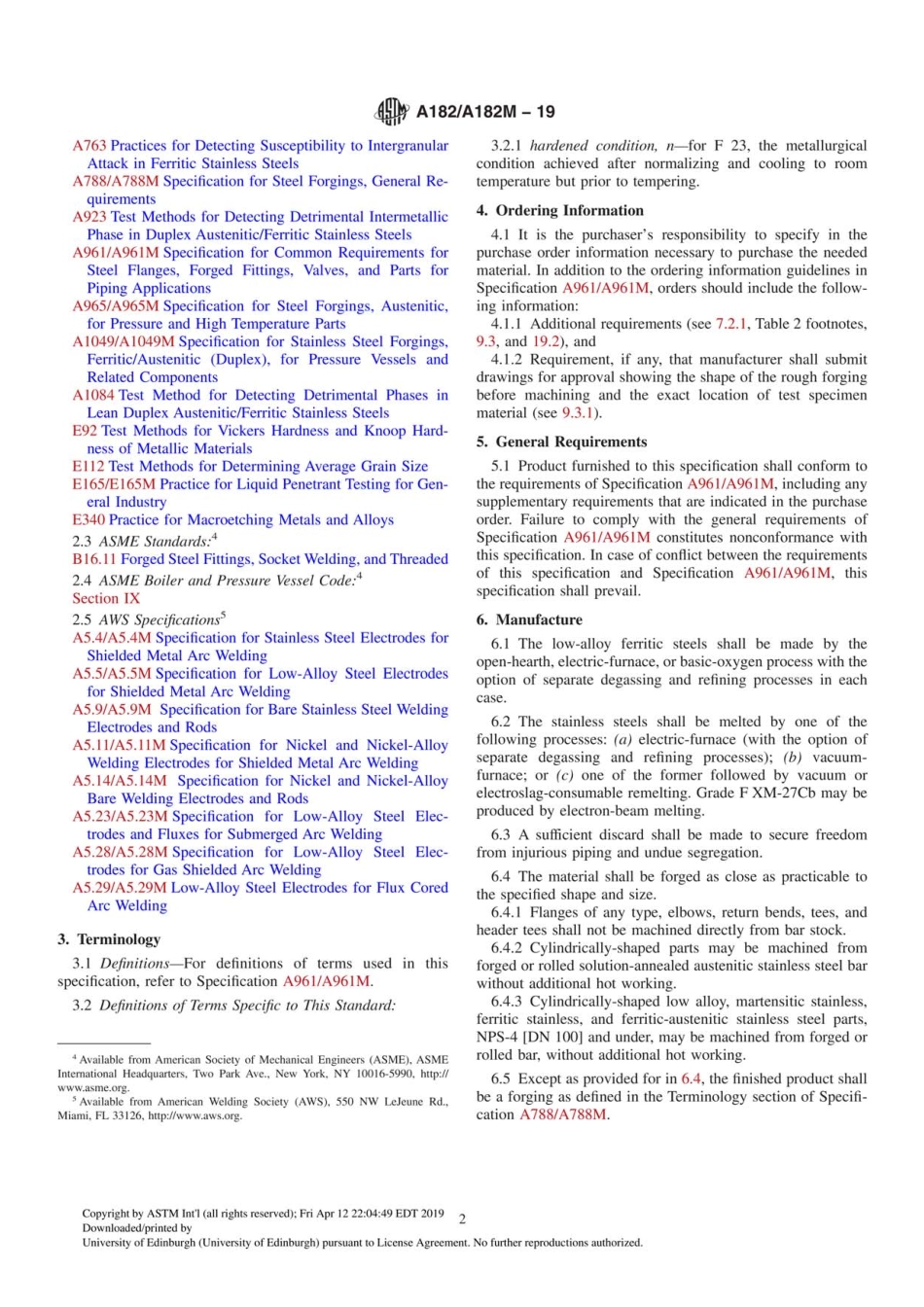 ASTM A182A182M-19 Standard Specification for Forged or Rolled Alloy and Stainless Steel Pipe Flanges, Forged Fittings, and Valve.pdf_第2页