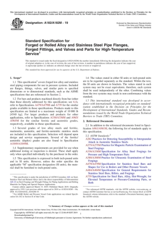 ASTM A182A182M-19 Standard Specification for Forged or Rolled Alloy and Stainless Steel Pipe Flanges, Forged Fittings, and Valve.pdf