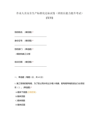 作业人员安全生产标准化达标试卷（班组长能力提升考试）附有答案.docx