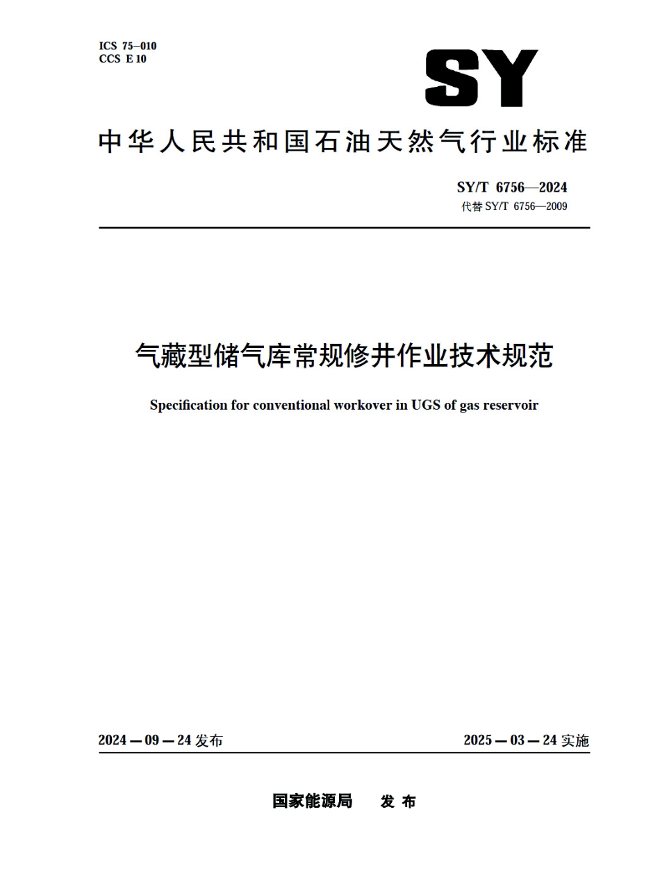SY_T 6756-2024 气藏型储气库常规修井作业技术规范.pdf_第1页