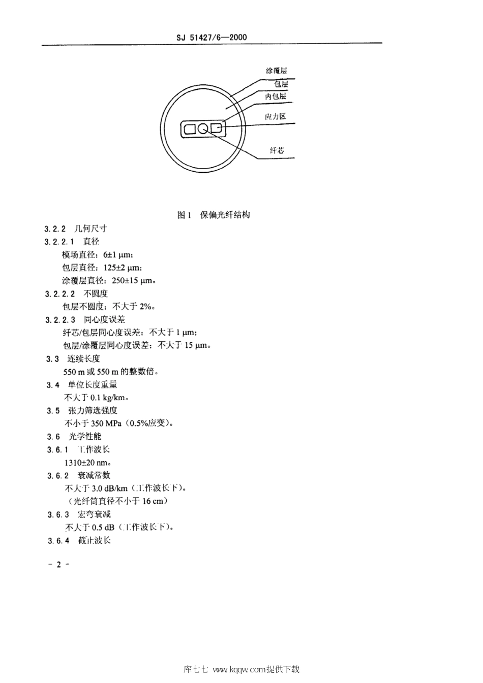 【电子行业军用标准】SJ 51427∕6-2000 C2-6∕125-2类矩形偏振保持光纤详细规范.pdf_第3页