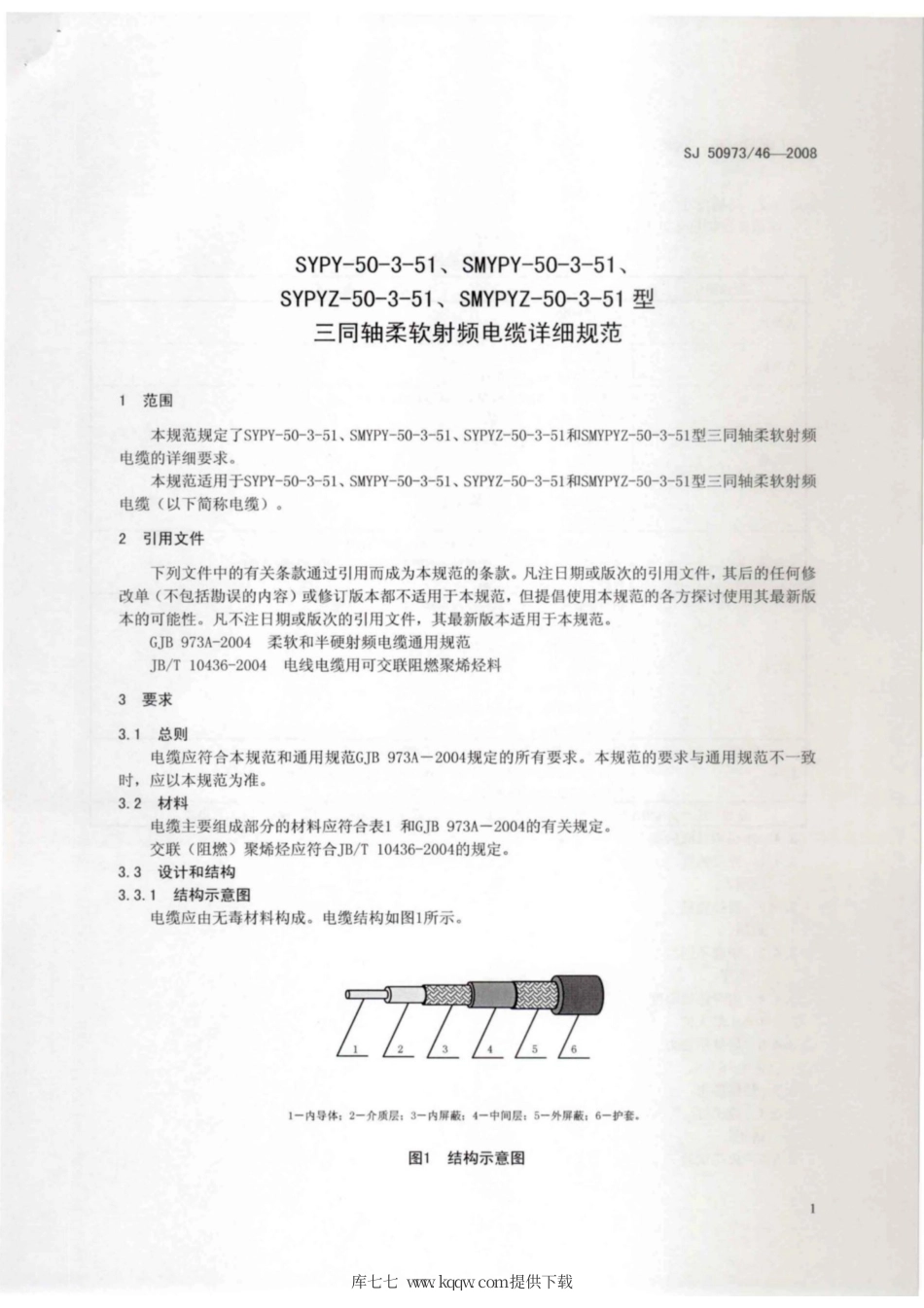 【电子行业军用标准】SJ 50973-46-2008 SYPY-50-3-51、SMYPY-50-3-51、SYPYZ-50-3-51、SMYPYZ-50-3-51型三同轴柔软射频电缆详细规范.pdf_第3页