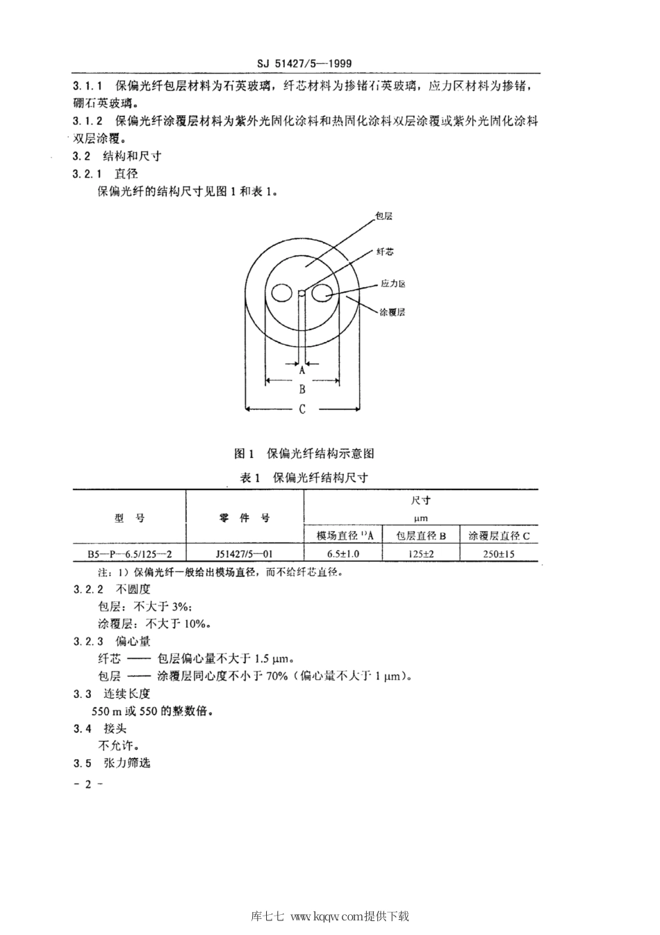 【电子行业军用标准】SJ 51427∕5-1999 B5-P-6.5∕125-2型偏振保持光纤详细规范.pdf_第3页