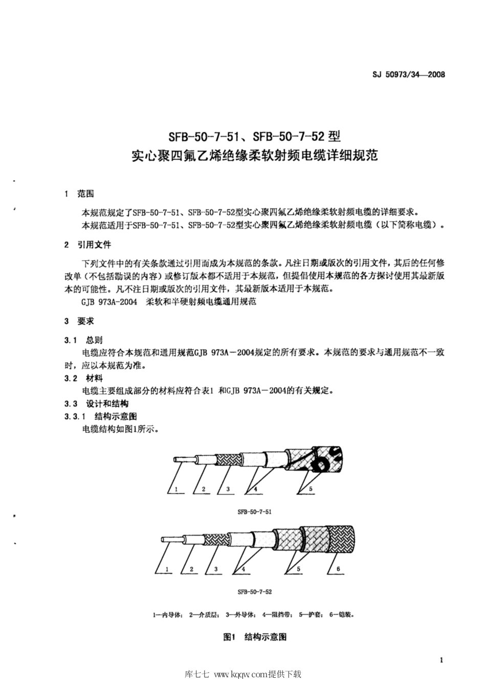 【电子行业军用标准】SJ 50973∕34-2008 SFB-50-7-51、SFB-50-7-52型实心聚四氟乙烯绝缘柔软射频电缆详细规范.pdf_第3页