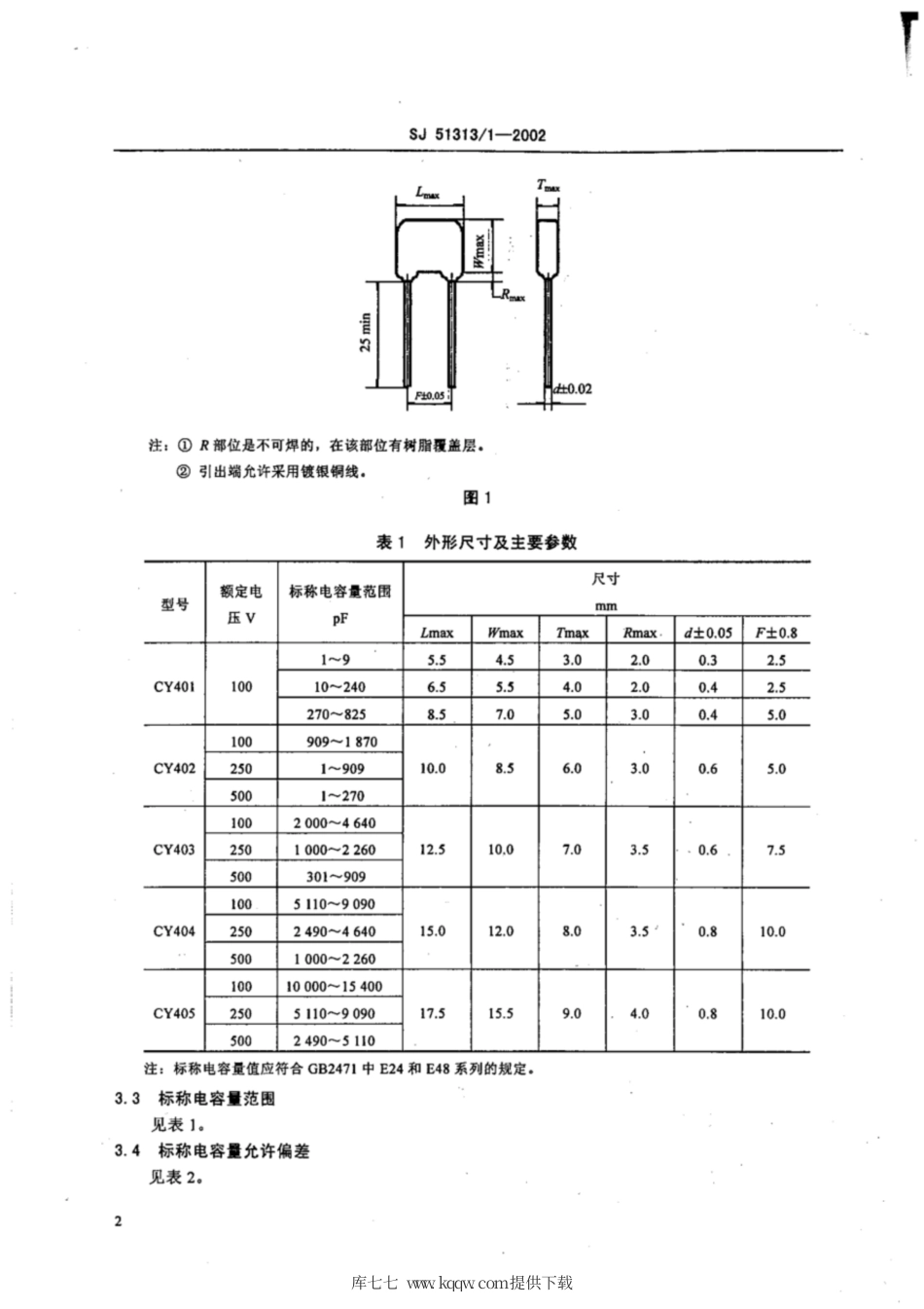 【电子行业军用标准】SJ 51313∕1-2002 CY401、CY402、CY403、CY404和CY405型云母固定电容器详细规范.pdf_第3页