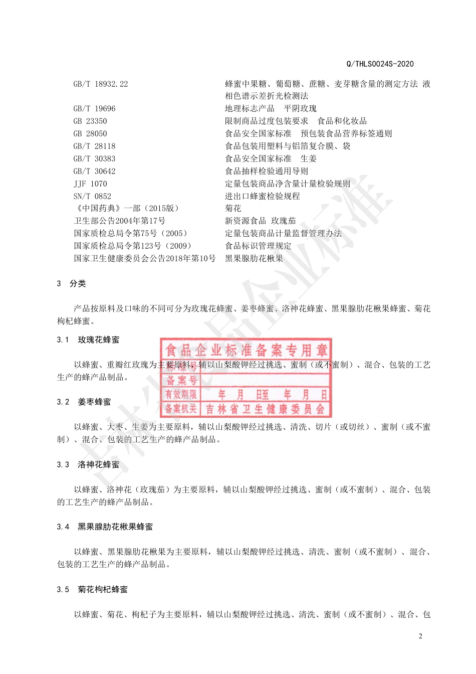 QTHLS 0024 S-2020 调制蜂蜜企业标准.pdf_第3页