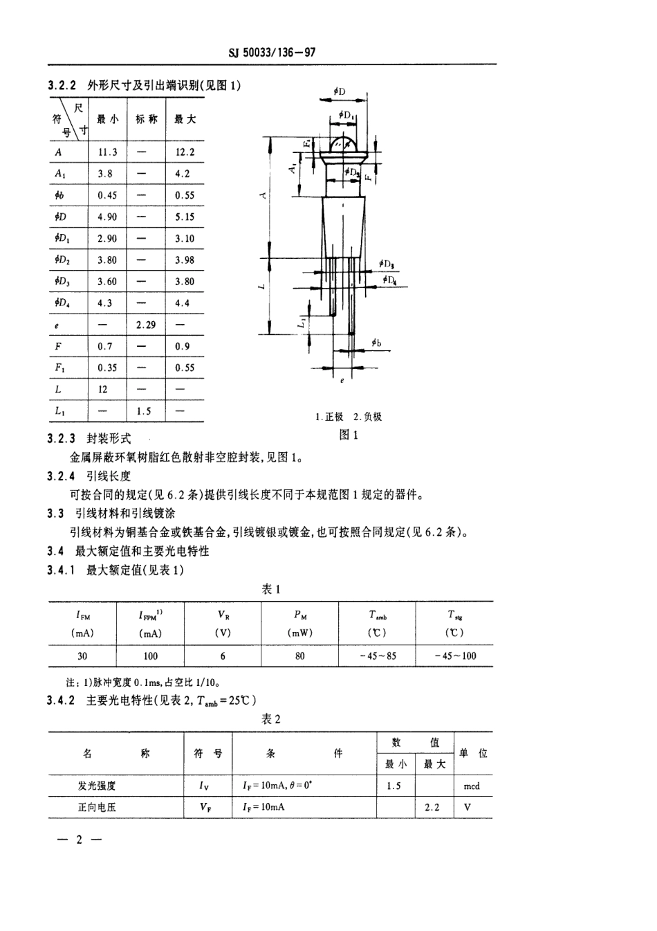 【电子行业军用标准】SJ 50033.136-1997 半导体光电子器件GF116型红色发光二极管详细规范.pdf_第3页