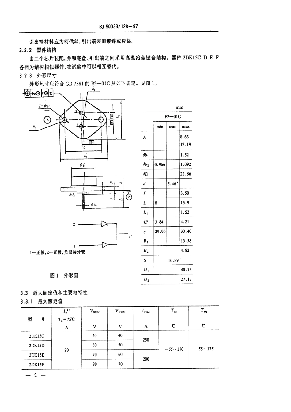 【电子行业军用标准】SJ 50033.128-1997 半导体分立器件2DK15型硅肖特基开关整流二极管详细规范.pdf_第3页