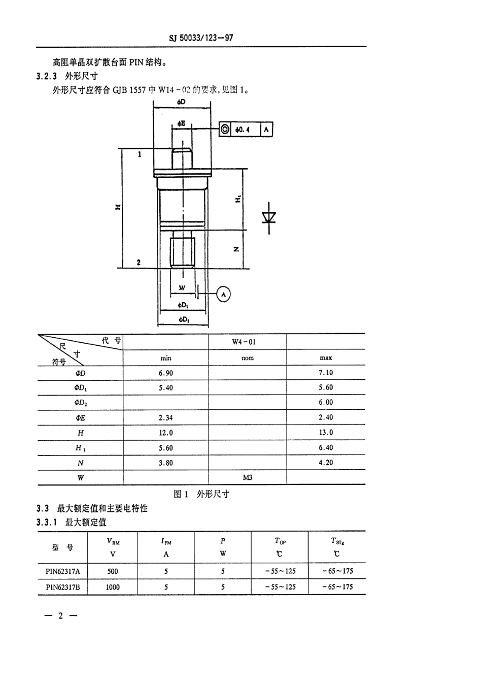 【电子行业军用标准】SJ 50033.123-1997 半导体分立器件PIN62317型硅PIN大功率二极管详细规范.pdf_第3页