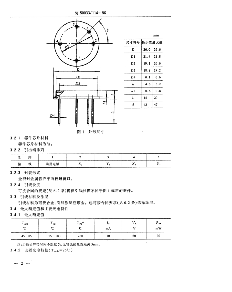 【电子行业军用标准】SJ 50033.114-1996 半导体光电子器件GD3283Y型位敏探测器详细规范.pdf_第3页