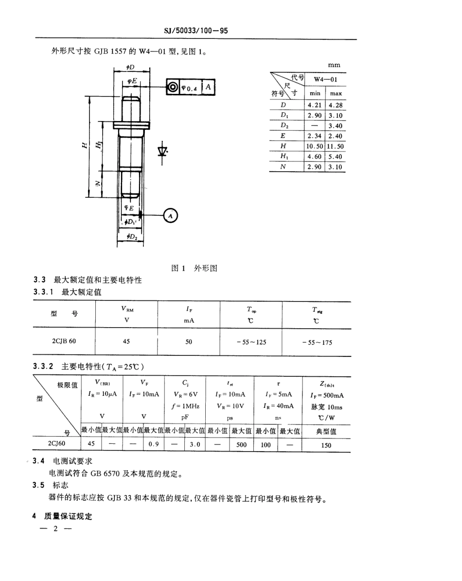 【电子行业军用标准】SJ 50033.100-1995 半导体分立器件2CJ60型阶跃恢复二极管详细规范.pdf_第3页