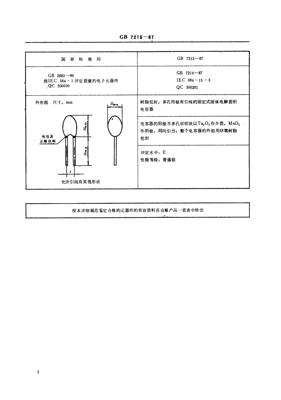 GBT 7215-1987 电子元器件详细规范 CA42型固体电解质固定钽电容器 评定水平E(可供认证用).pdf_第3页